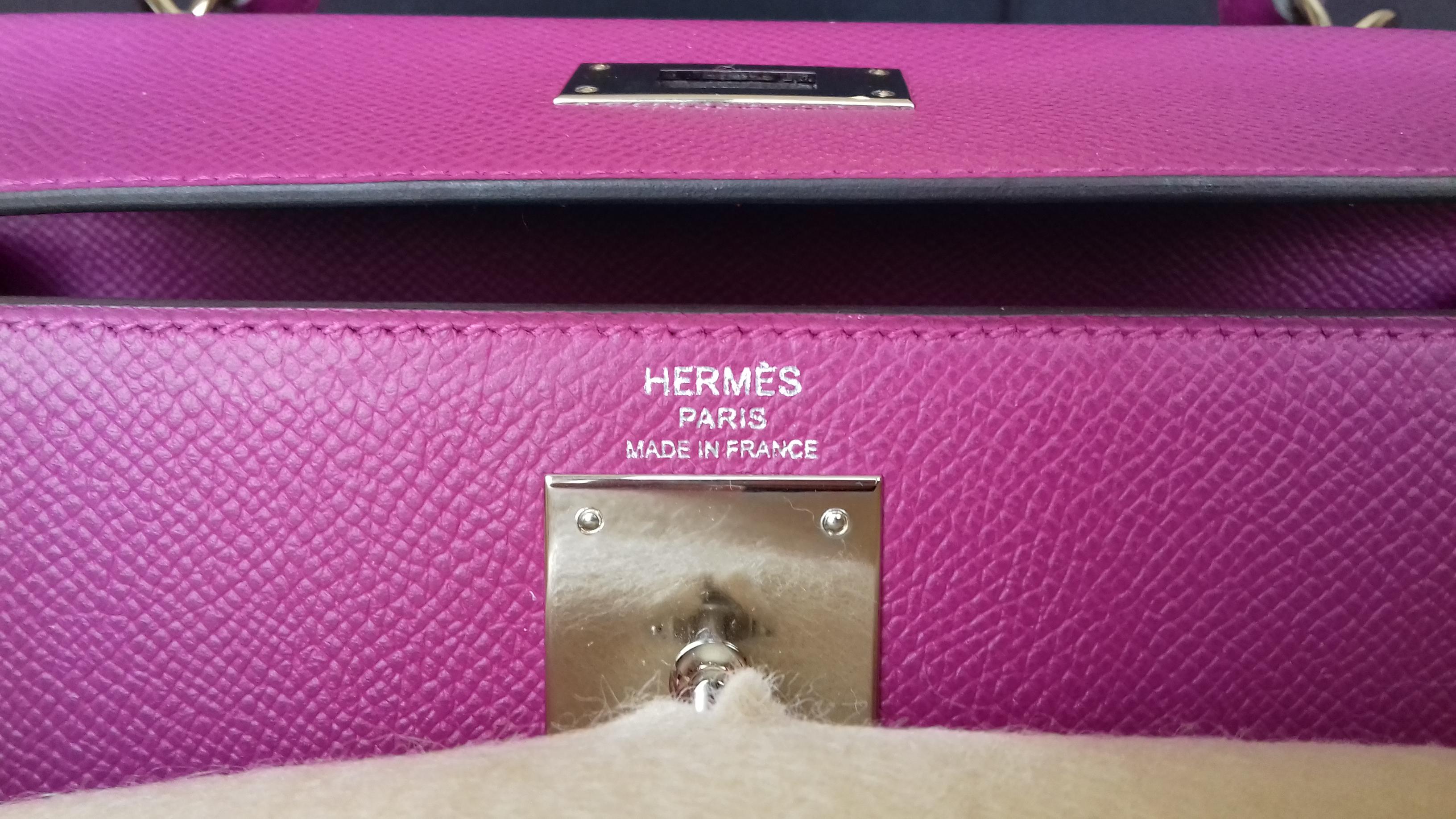 Hermès Kelly II Bag Sellier Epsom Rose Pourpe Palladium Hdw 28 cm Full Set 10
