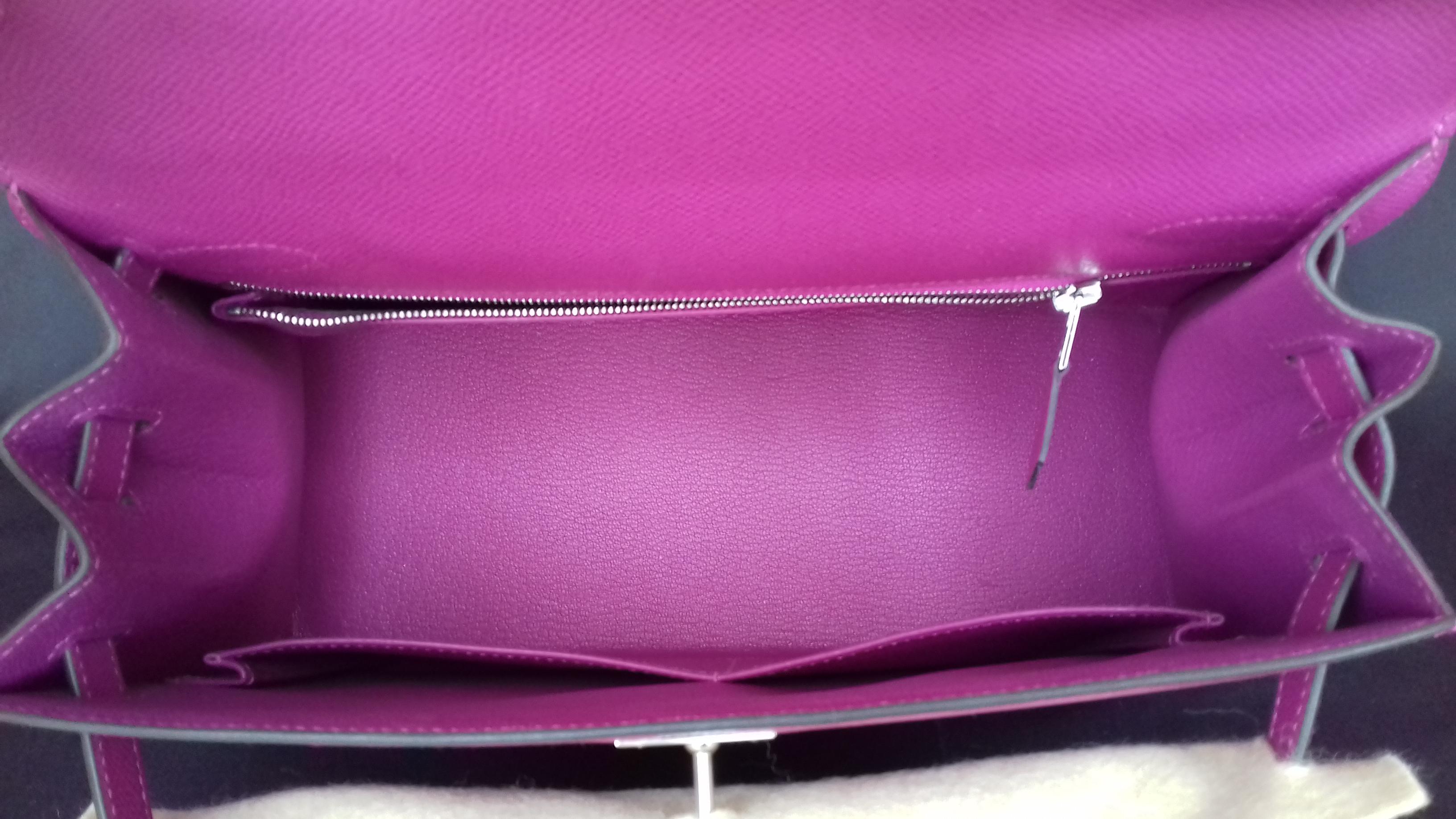 Hermès Kelly II Bag Sellier Epsom Rose Pourpe Palladium Hdw 28 cm Full Set 11
