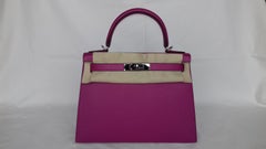 Hermès Kelly II Bag Sellier Epsom Rose Pourpe Palladium Hdw 28 cm Full Set