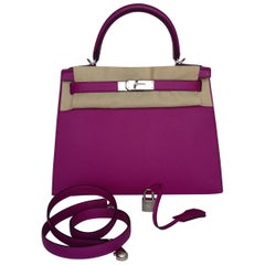 Hermès Kelly II Bag Sellier Epsom Rose Pourpe Palladium Hdw 28 cm Full Set