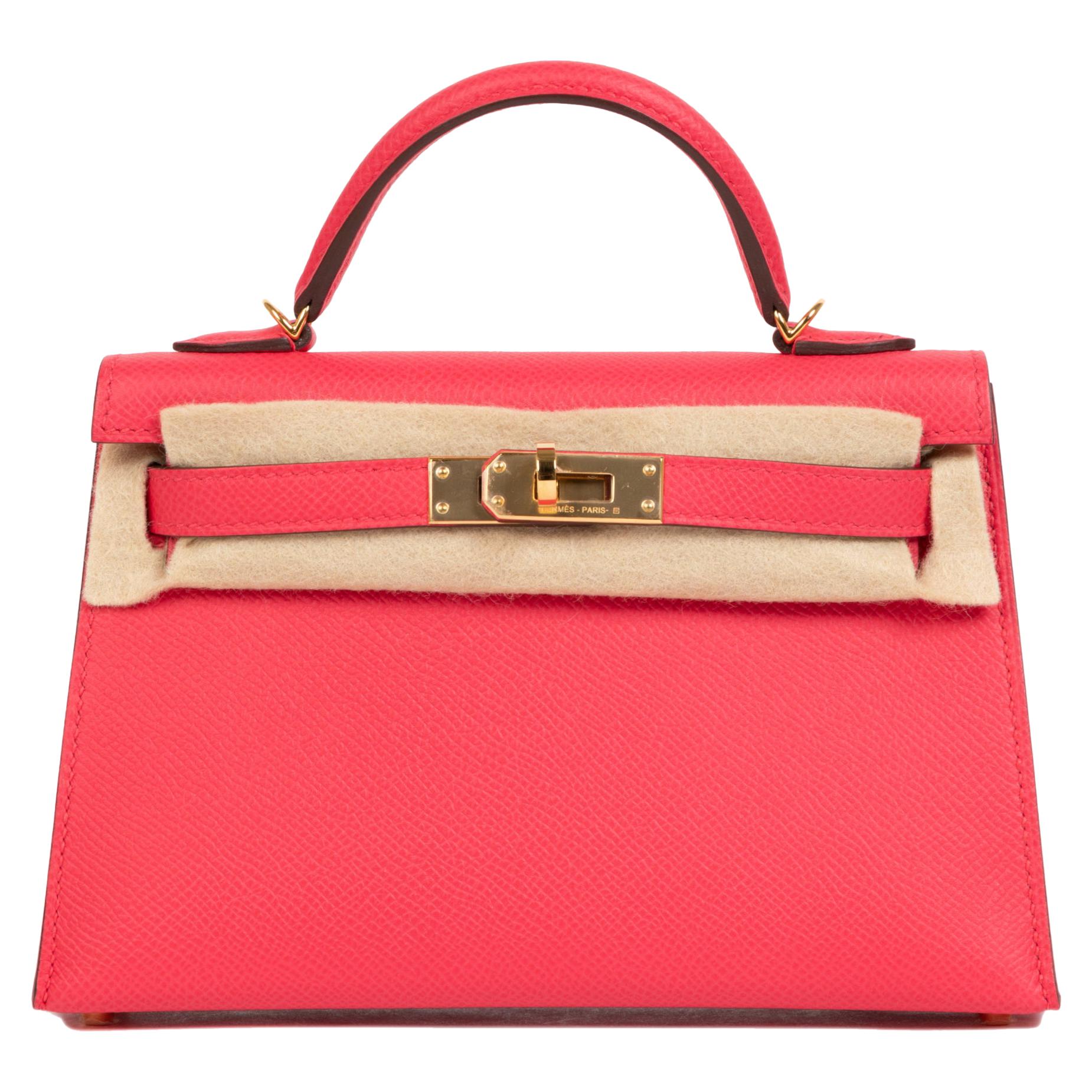 Hermès Kelly Mini Epsom Rose Extreme / Rouge de Coeur / Blue Zanzibar