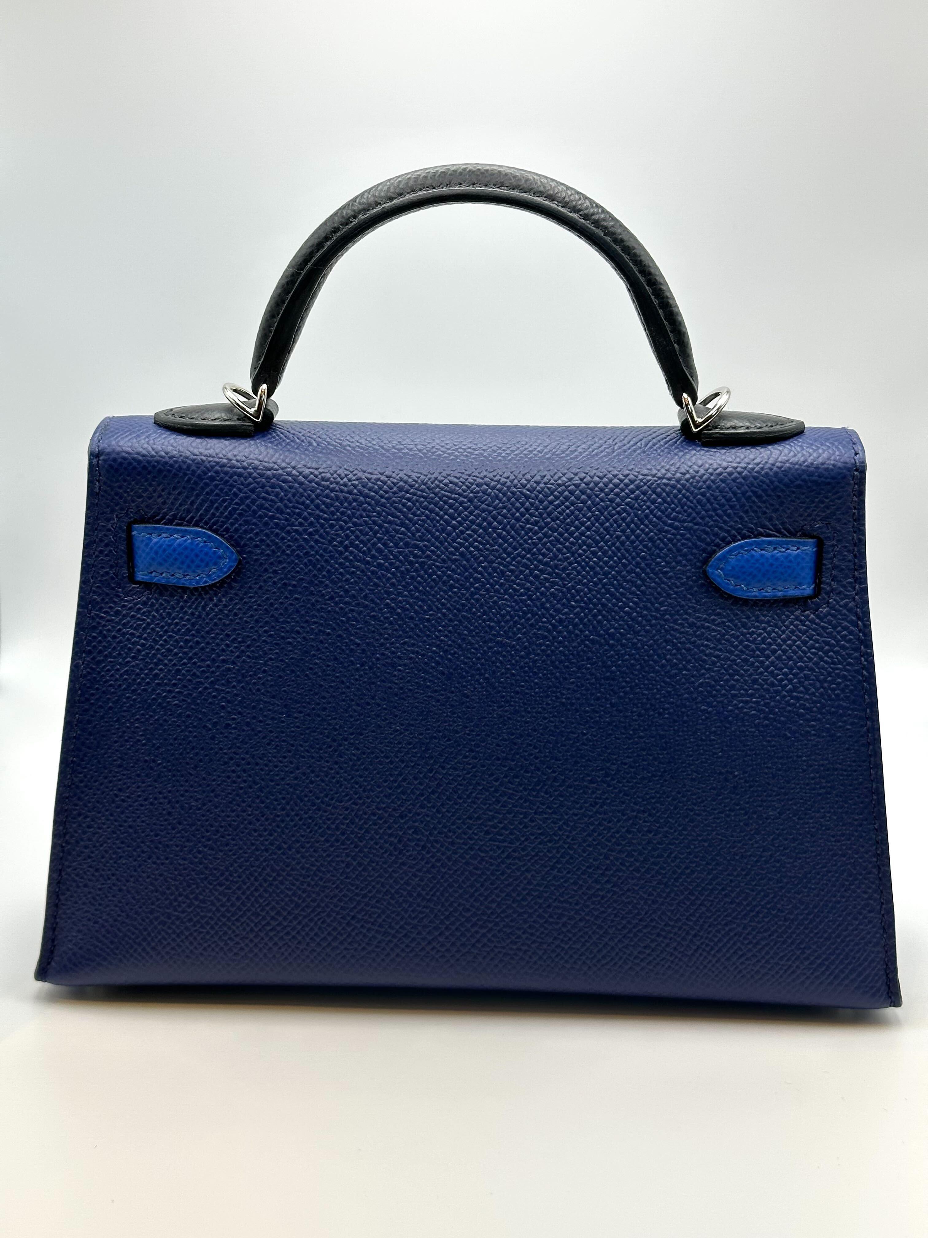 Hermes Kelly II Mini Epsom Tricolore Blue Saphir/Blue France/Black Palladium In New Condition For Sale In New York, NY