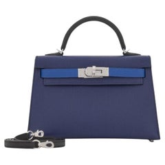 Hermes Kelly II Mini Epsom Tricolore Blau Saphir/Blue France/Schwarz Palladium