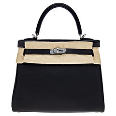 Hermes Kelly II Retourne 25 Veau Swift Noir Palladium Hardware