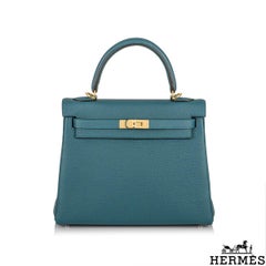 Hermès Kelly II Retourne 25cm Vert Bosphore Togo Handbag