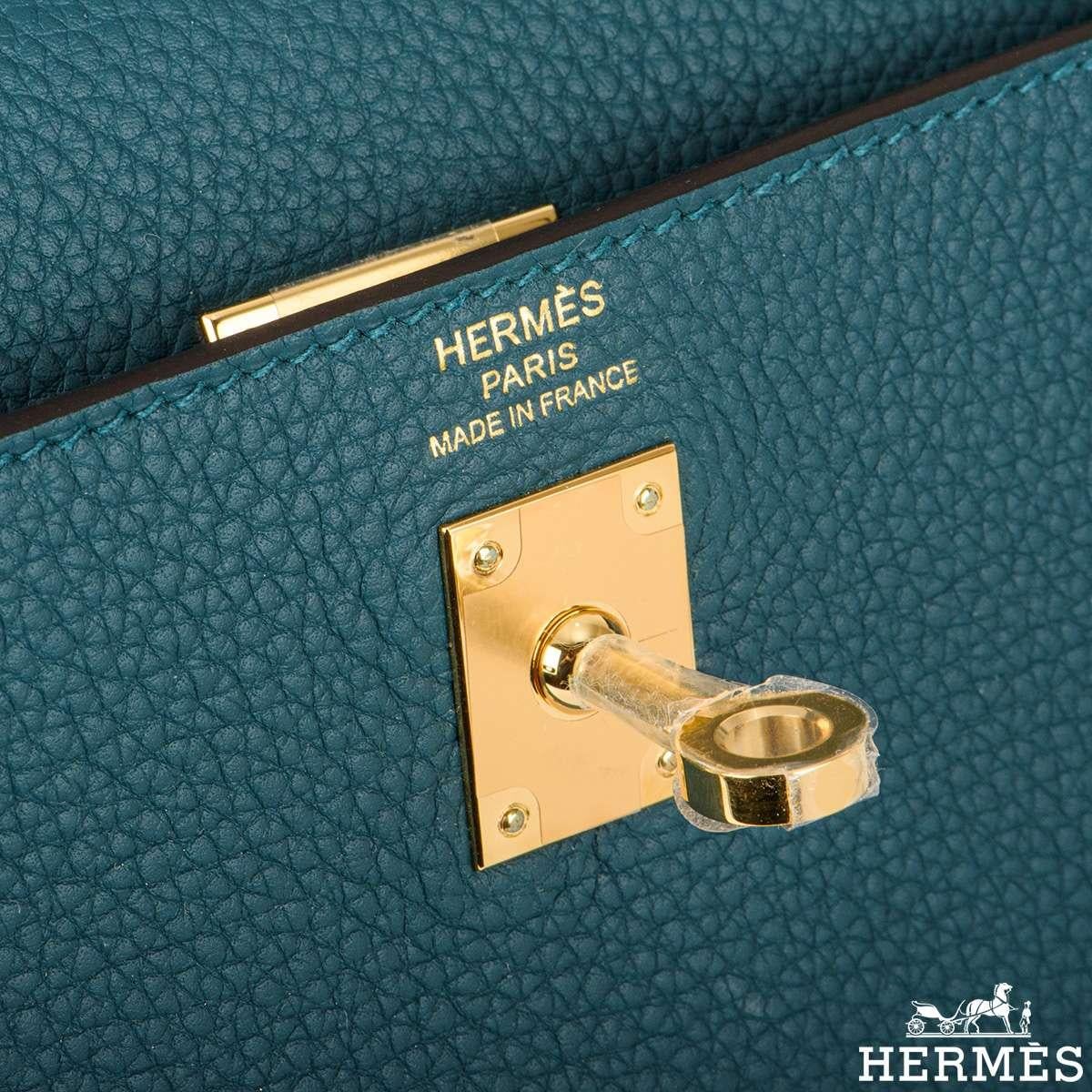 Blue Hermès Kelly II Retourne 25cm Vert Bosphore Togo Handbag