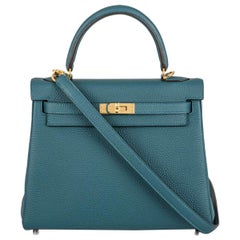 Hermès Kelly II Retourne 25cm Vert Bosphore Togo Handbag