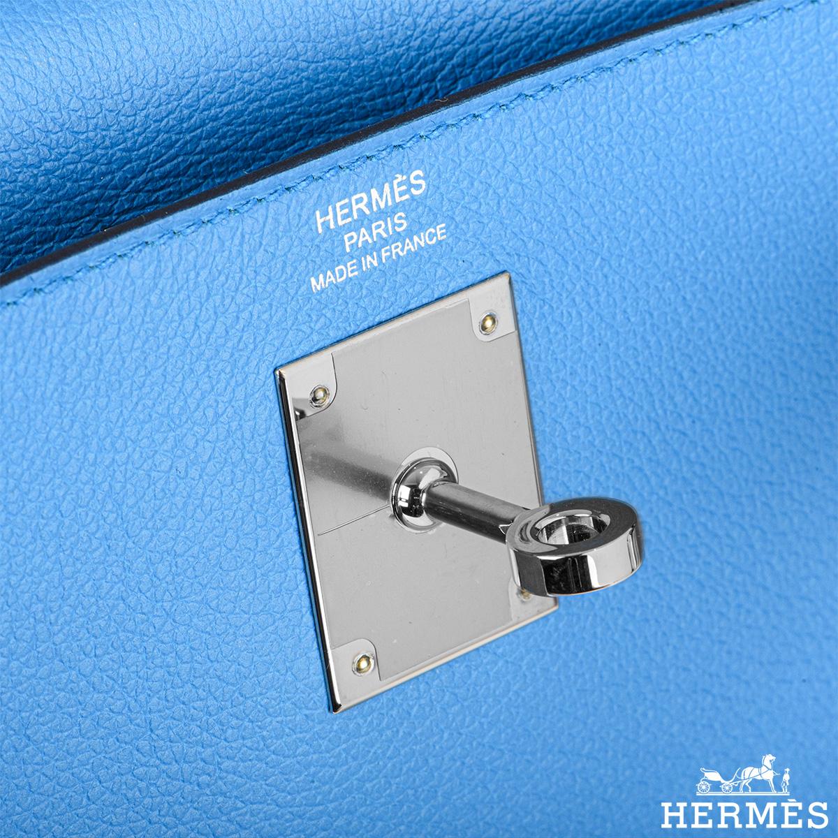 Blue Hermès Kelly II Retourne 28cm Bleu Frida Evercolour PHW Handbag