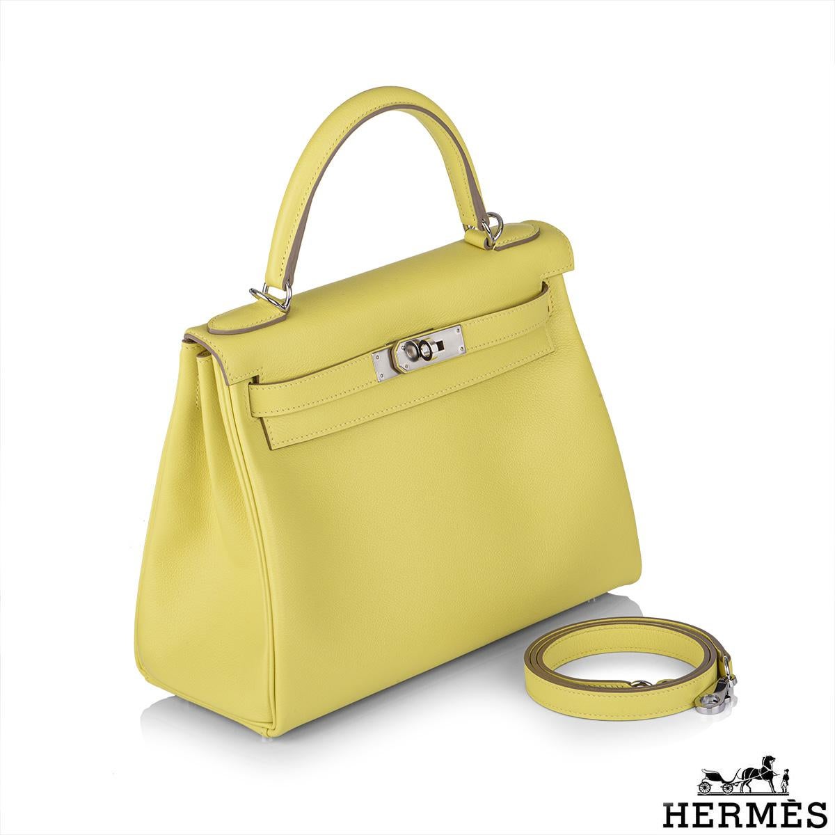 Yellow Hermès Kelly II Retourne 28cm Lime Evercolour PHW Handbag
