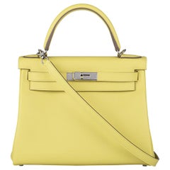Hermès Kelly II Retourne 28cm Lime Evercolour PHW Handbag