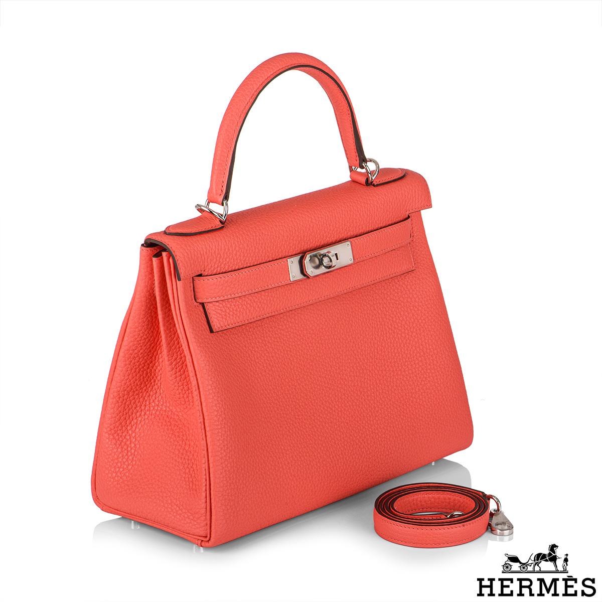Orange Hermès Kelly II Retourne 28cm Rose Texas Clemence PHW Handbag