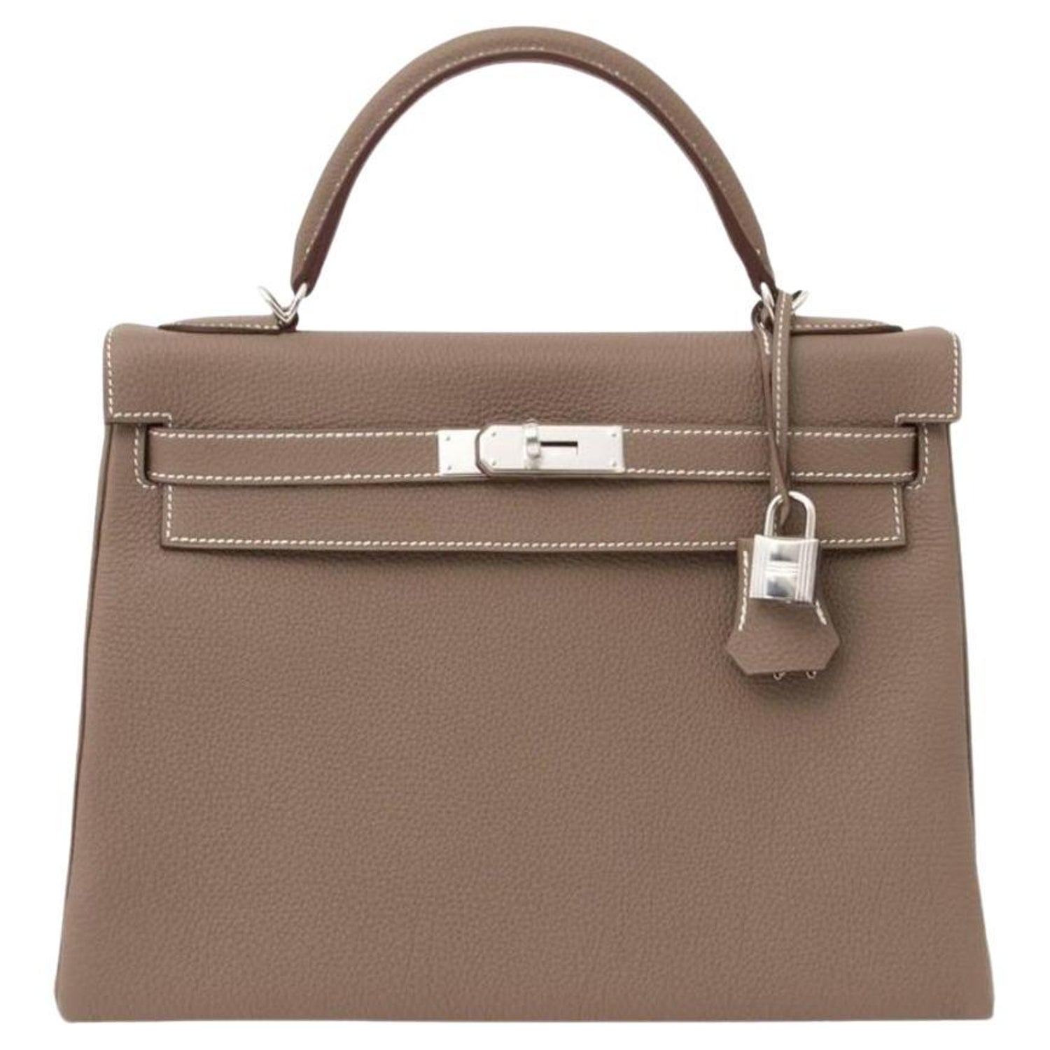 Hermes Etoupe Swift Leather Palladium Plated Kelly Pochette Bag - Yoogi's  Closet