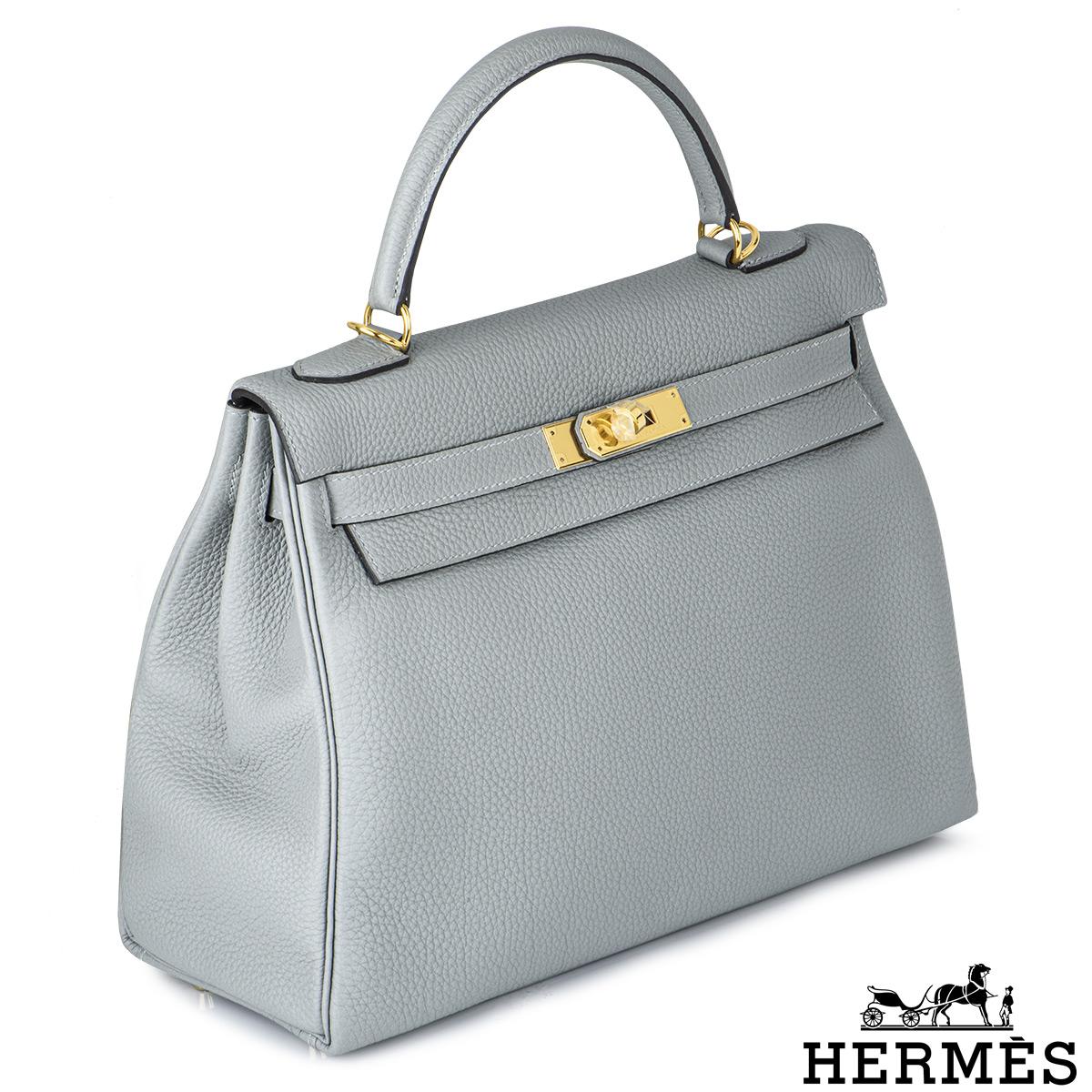 Hermès Kelly II Retourne 32cm Gris Mouette Veau Togo GHW In Excellent Condition In London, GB