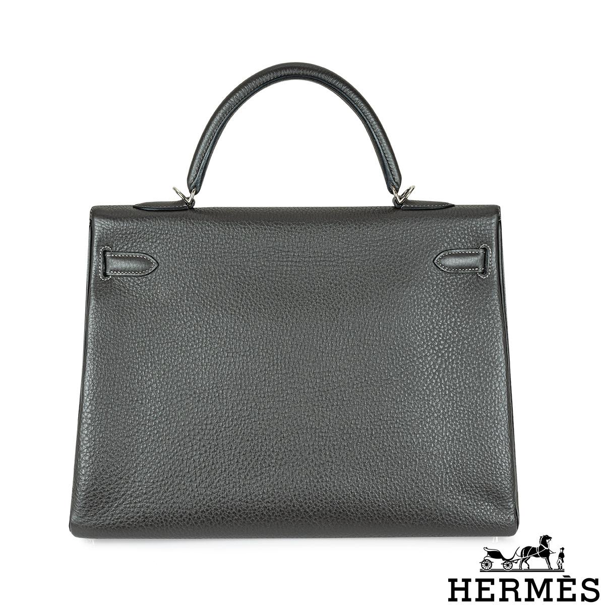 Hermès Kelly II Retourne 35cm Graphit Veau Taurillon Clemence PHW (Grau) im Angebot