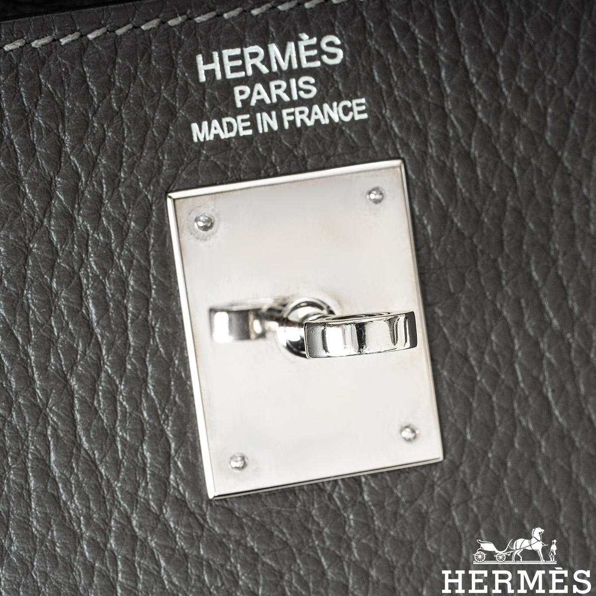 Gray Hermès Kelly II Retourne 35cm Graphite Veau Taurillon Clemence PHW For Sale