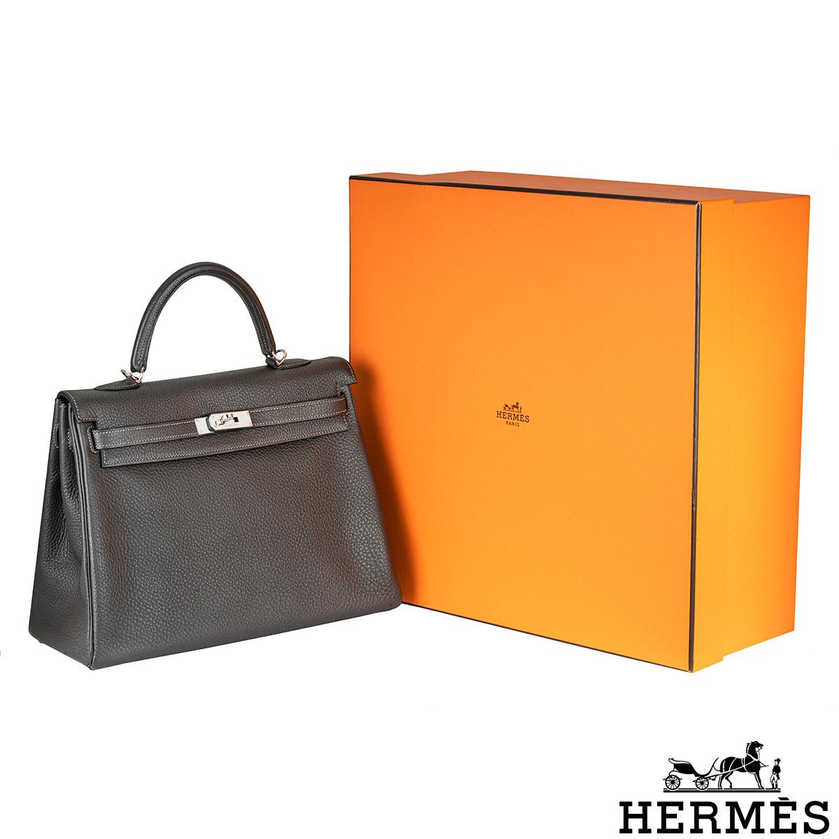 Hermès Kelly II Retourne 35cm Graphite Veau Taurillon Clemence PHW For Sale 1