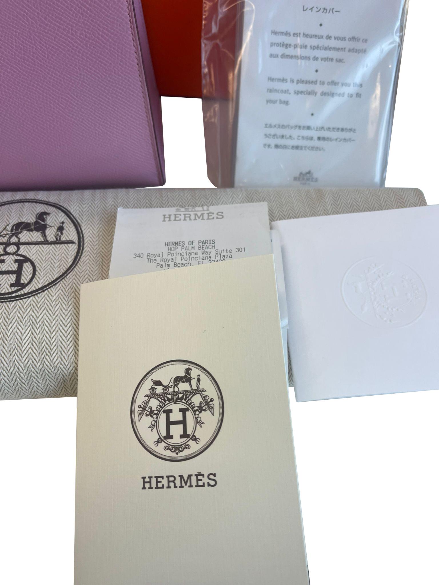 Hermès Kelly II Sellier 25 Epsom Kalbsleder Mauve Sylvester Palladium Hardware im Angebot 13