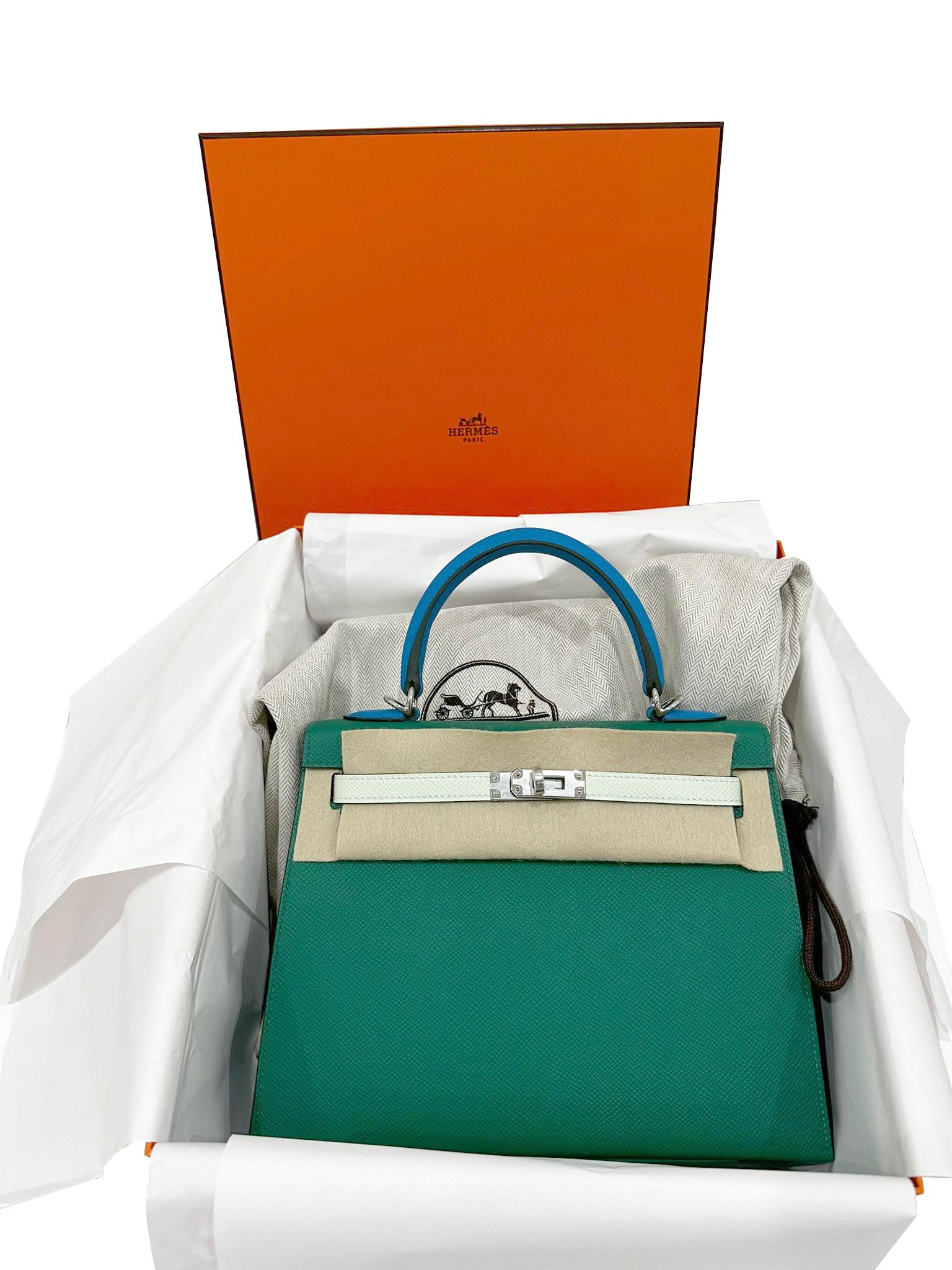 The Hermès Kelly II Sellier Bag is a captivating accessory meticulously crafted for your needs. This 25cm bag is fashioned from exquisite Calfskin leather and accented with Palladium hardware. Its understated elegance is highlighted by delicate