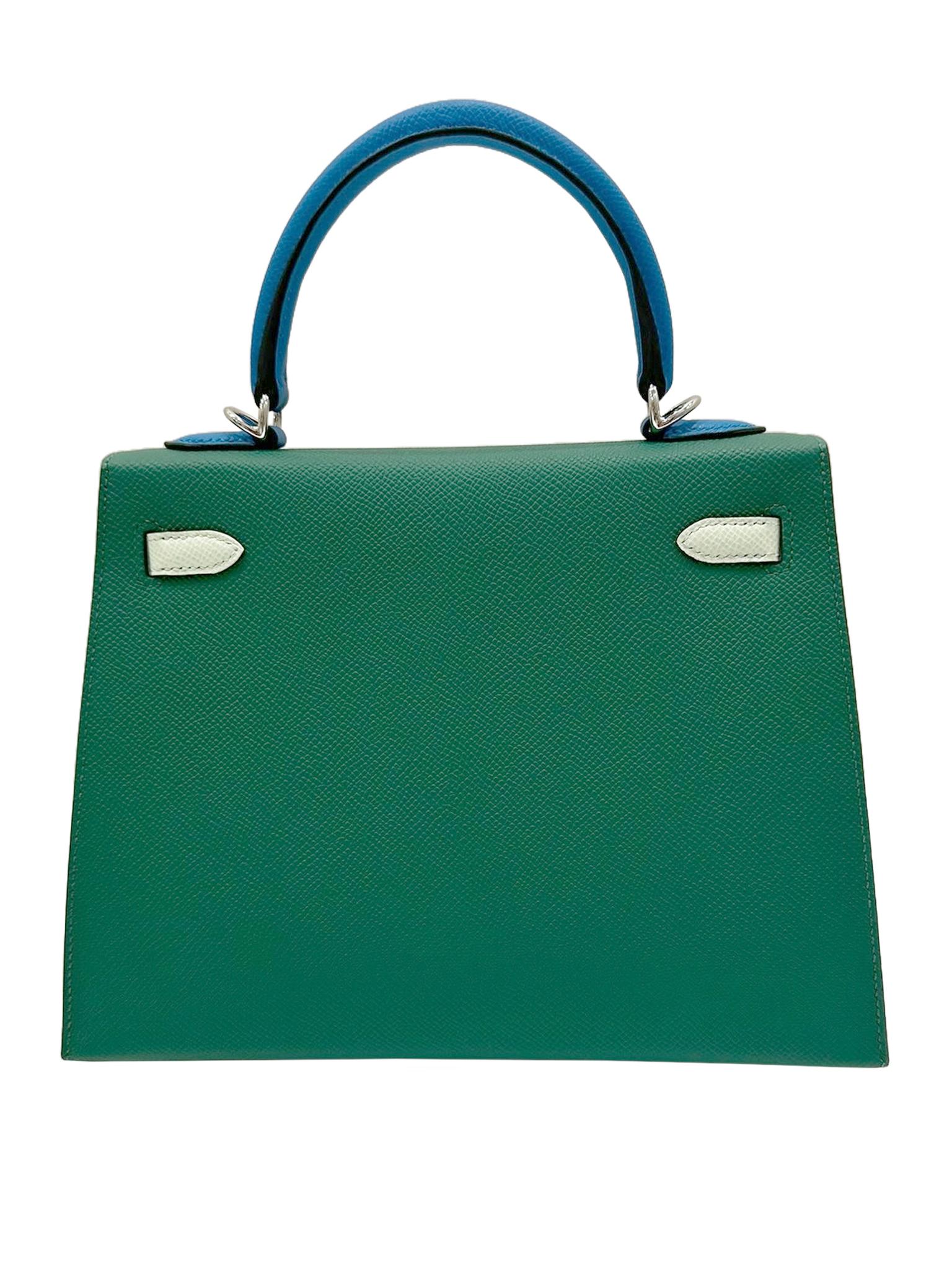 Hermes Kelly II Sellier 25 Epsom Vert Vertigo/Vert Fizz/Blue Palladium Hardware For Sale 5