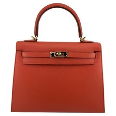 Hermès Kelly II Sellier 25 Veau Madame 9M con finiture in oro sbiancato