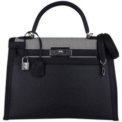 Hermes Kelly II Sellier 32 Toile H Berline / Toile H Plume / Swift Ledertasche