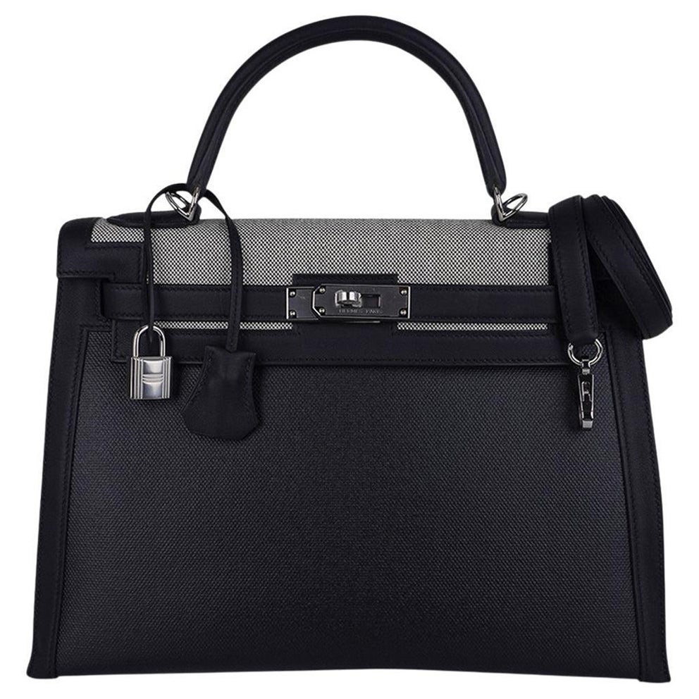 Sac Hermès Kelly II Sellier 32 en toile H, modèle Berline, en toile H et cuir Swift