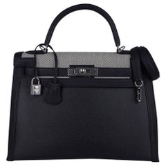 Hermes Kelly II Sellier 32 Toile H Berline Toile H Plume Swift Ledertasche