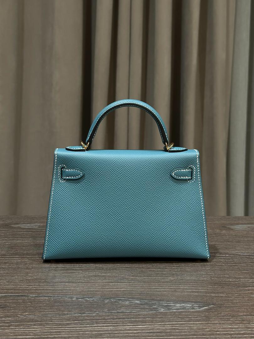 Blue Hermès Bleu Jean Mini Kelly 20 Sellier Epsom Gold Hardware For Sale