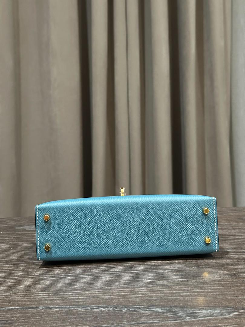 Hermès Bleu Jean Mini Kelly 20 Sellier Epsom Gold Hardware For Sale 1