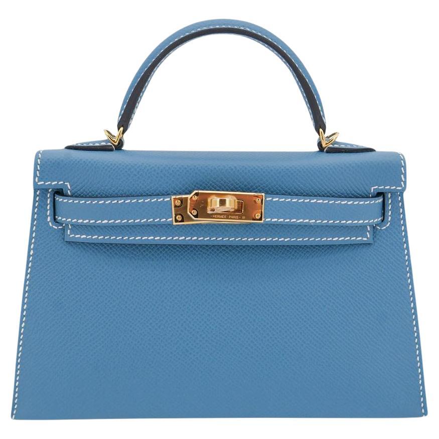 Hermès Bleu Jean Mini Kelly 20 Sellier Epsom Gold Hardware For Sale