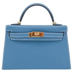Hermès Bleu Jean Mini Kelly 20 Sellier Epsom Gold Hardware