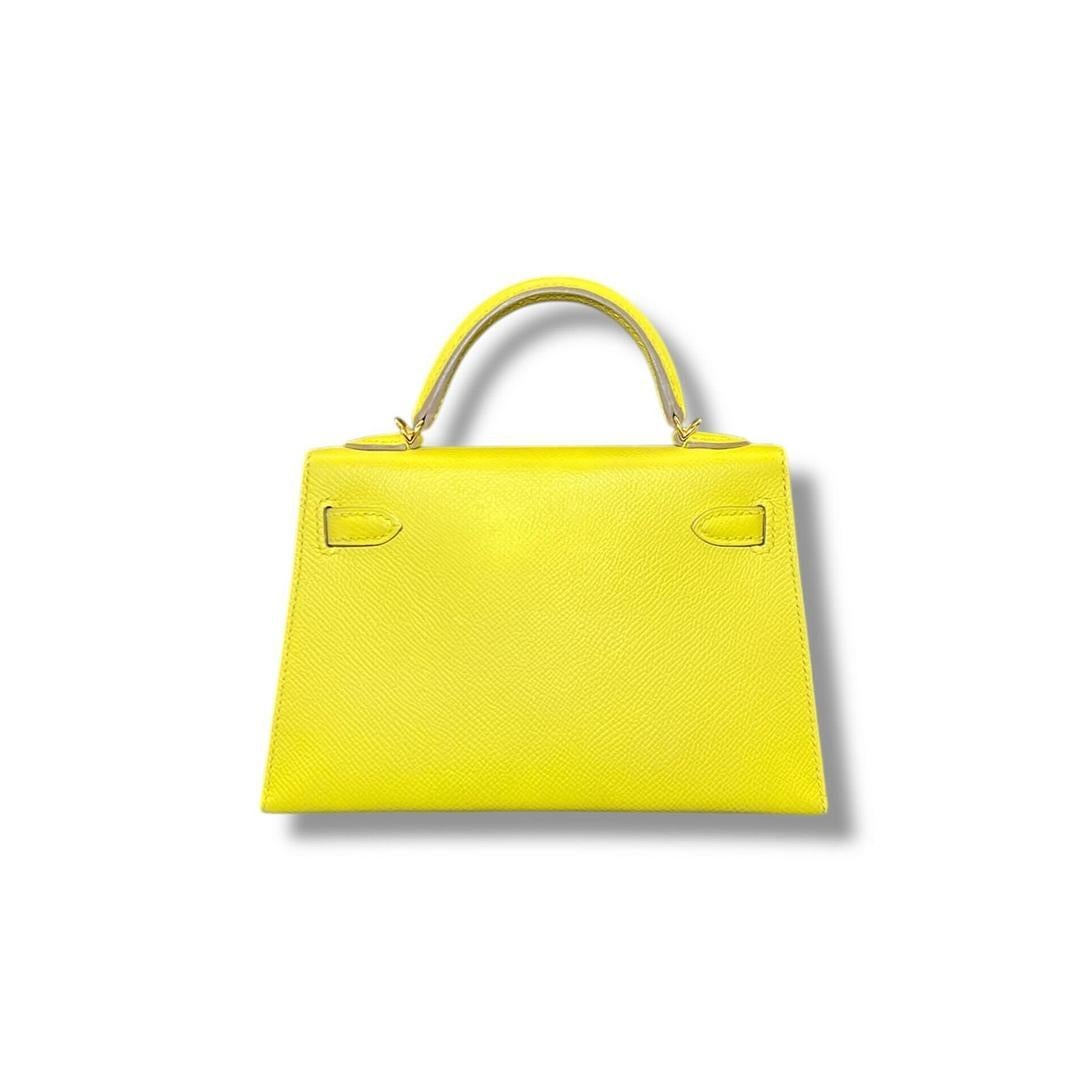 Or Hermes Lime Mini Kelly Sellier 20 Epsom Gold Hardware