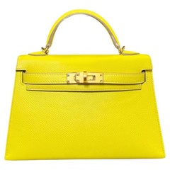 Hermes Lime Mini Kelly Sellier 20 Epsom Gold Hardware