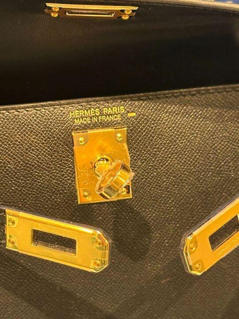 Hermès Noir Mini Kelly Sellier 20 Touch Veau Madame/ Lezard Gold Hardware For Sale 1