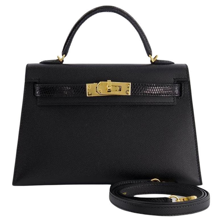 Hermès Noir Mini Kelly Sellier 20 Touch Veau Madame/ Lezard Gold Hardware For Sale