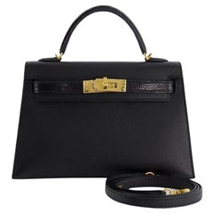 Hermès Noir Mini Kelly Sellier 20 Touch Veau Madame/ Lezard Gold Hardware