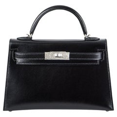 Hermès Kelly II Sellier Mini 20cm Noir Veau Box PHW