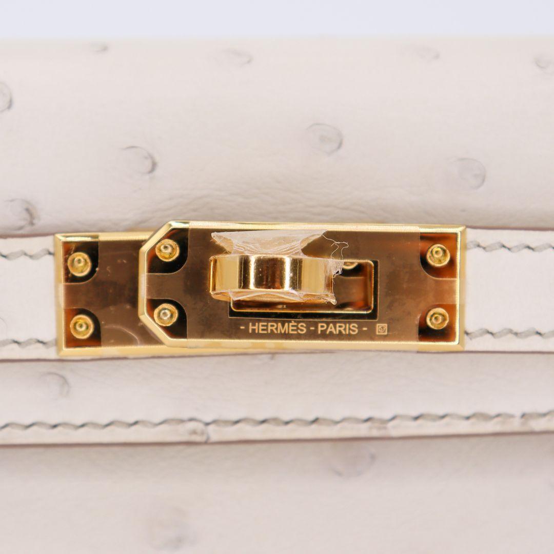 Marron Hermès Kelly II Sellier Mini Beton Ostrich Gold Hardware
