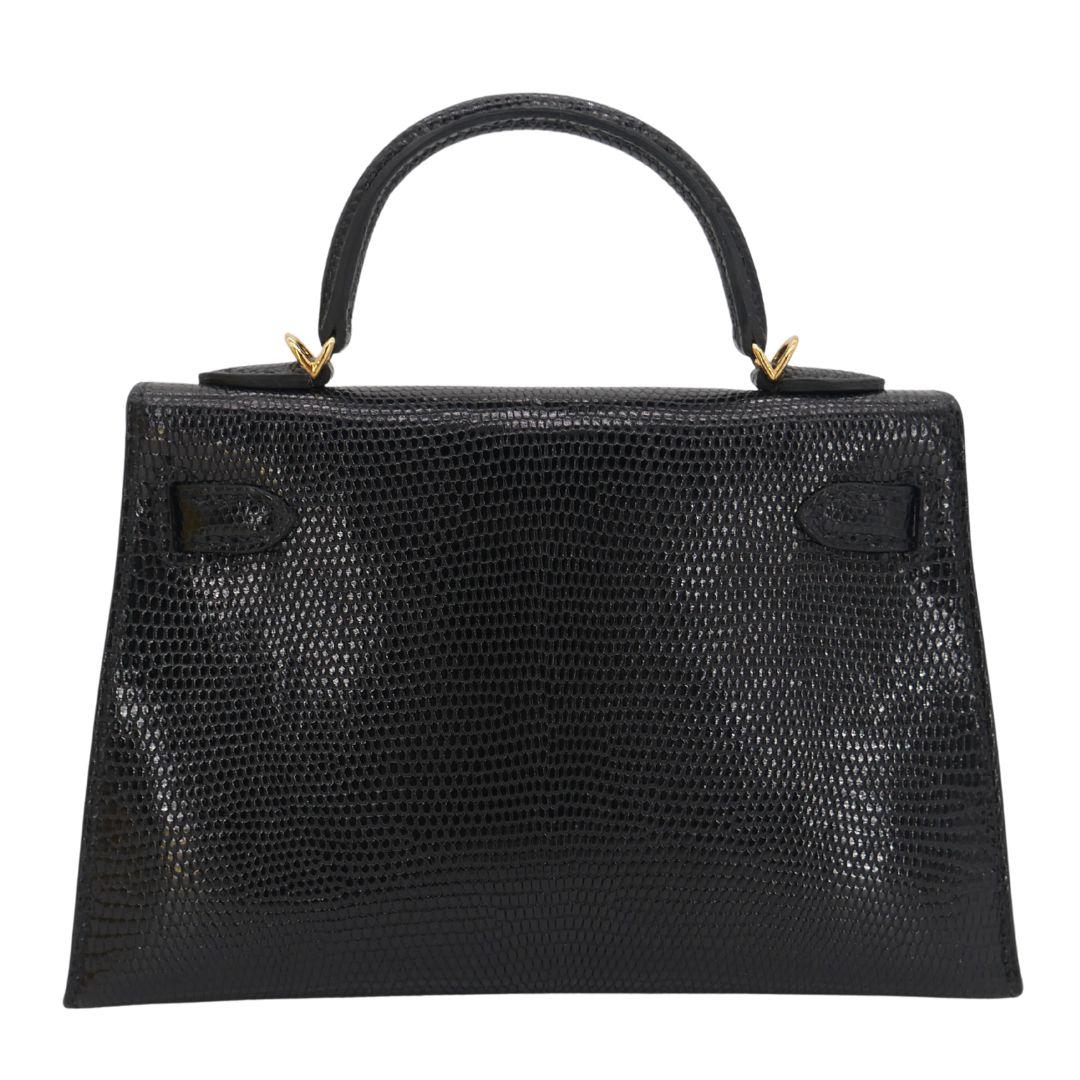 Hermès Kelly II Sellier Mini Black Shiny Lizard Gold Hardware In New Condition For Sale In Santa Rosa Beach, FL