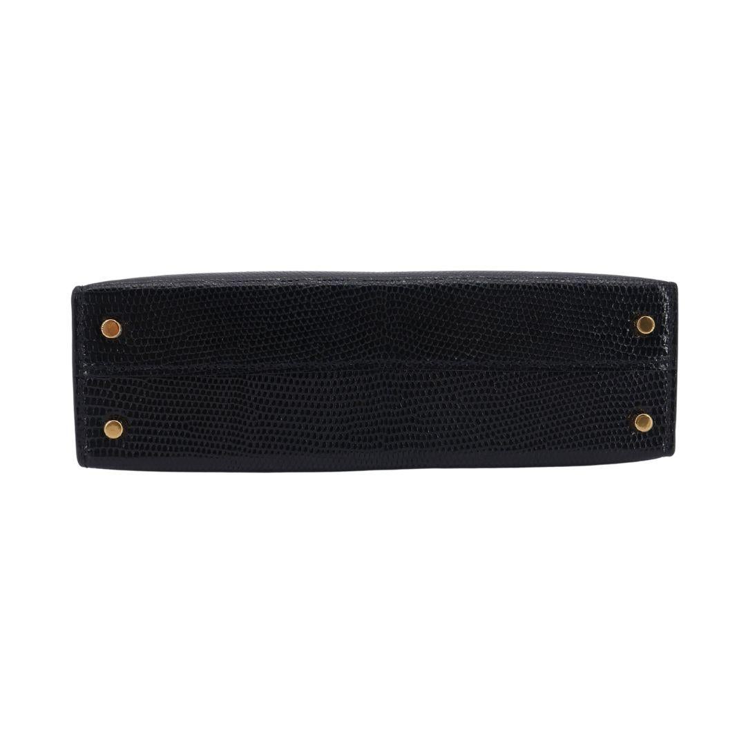 Hermès Kelly II Sellier Mini Schwarz Glänzend Eidechse Gold Hardware Damen