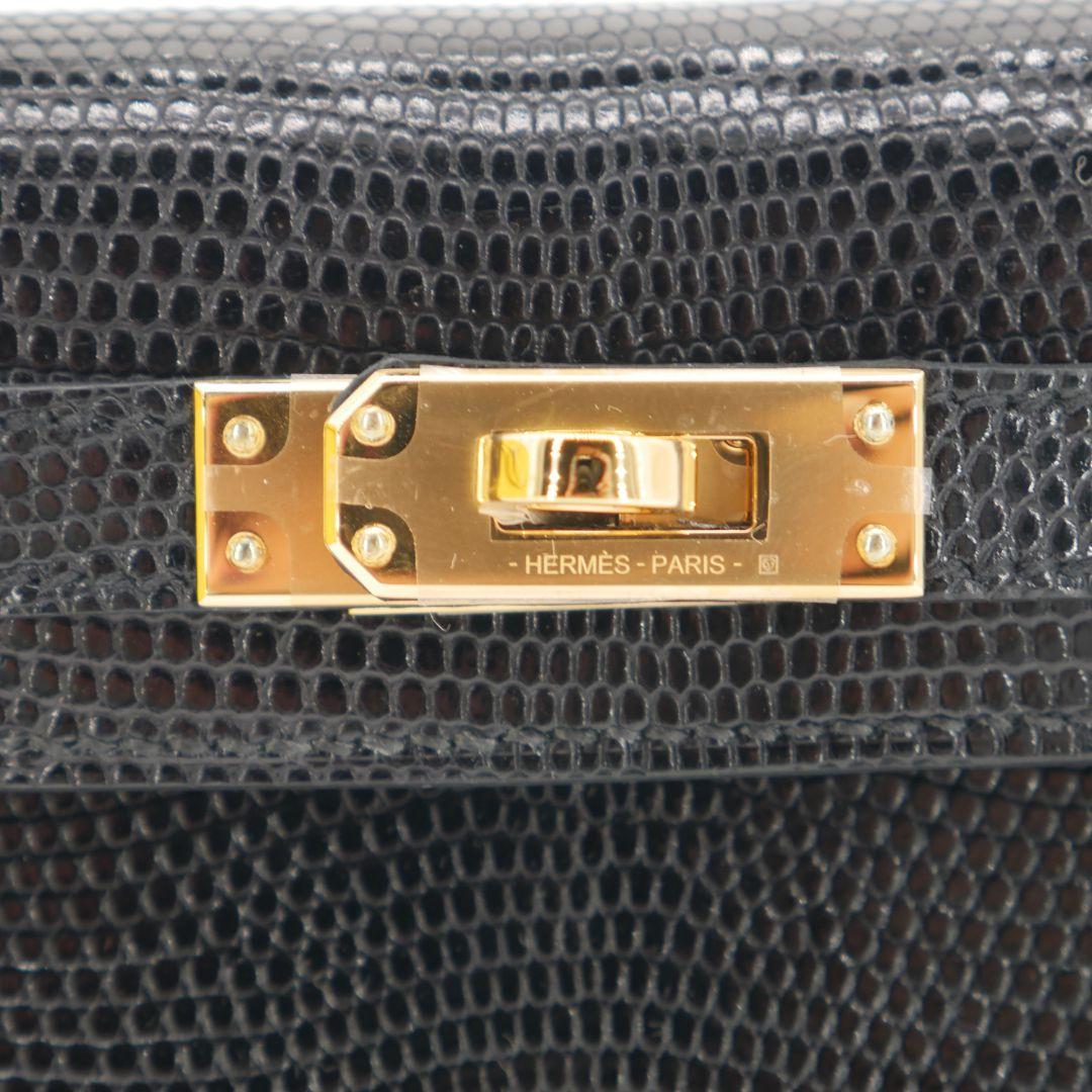 Hermès Kelly II Sellier Mini Schwarz Glänzend Eidechse Gold Hardware 1