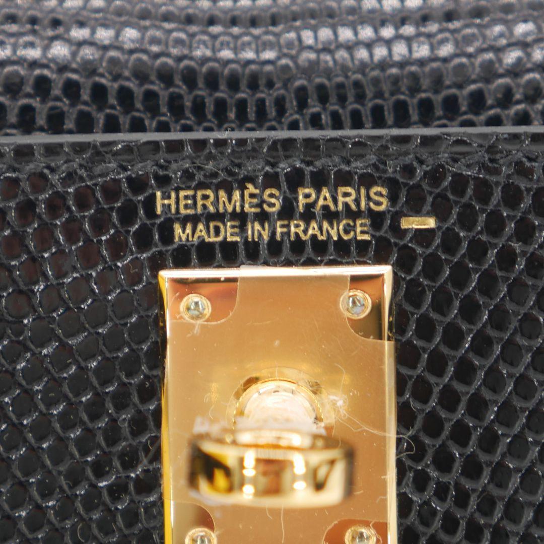Hermès Kelly II Sellier Mini Black Shiny Lizard Gold Hardware For Sale 2