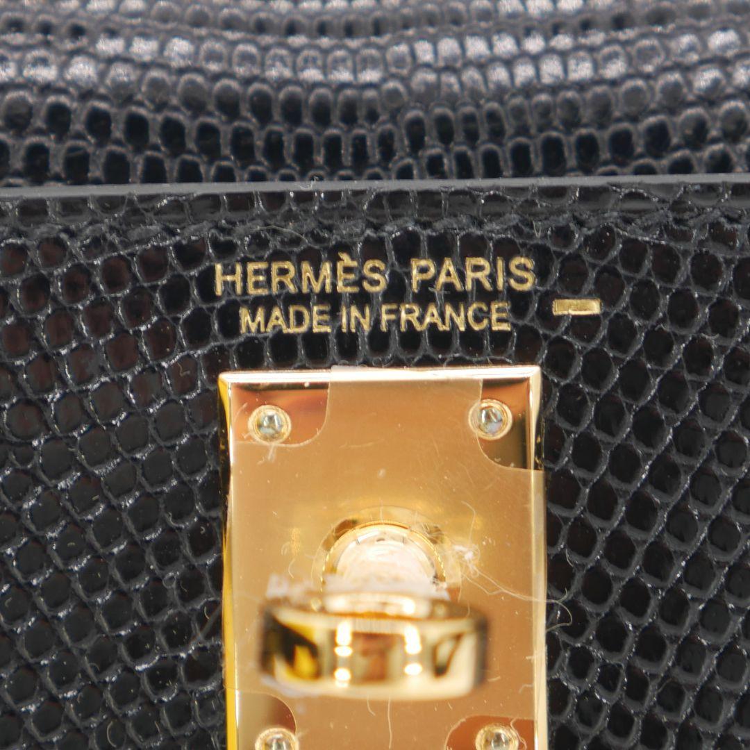 Hermès Kelly II Sellier Mini Schwarz Glänzend Eidechse Gold Hardware 2