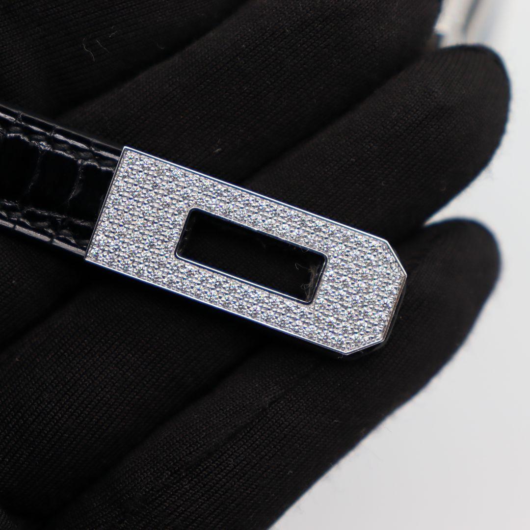 Hermès Kelly II Sellier Mini Black Shiny Porosus Crocodile Diamond Hardware For Sale 3