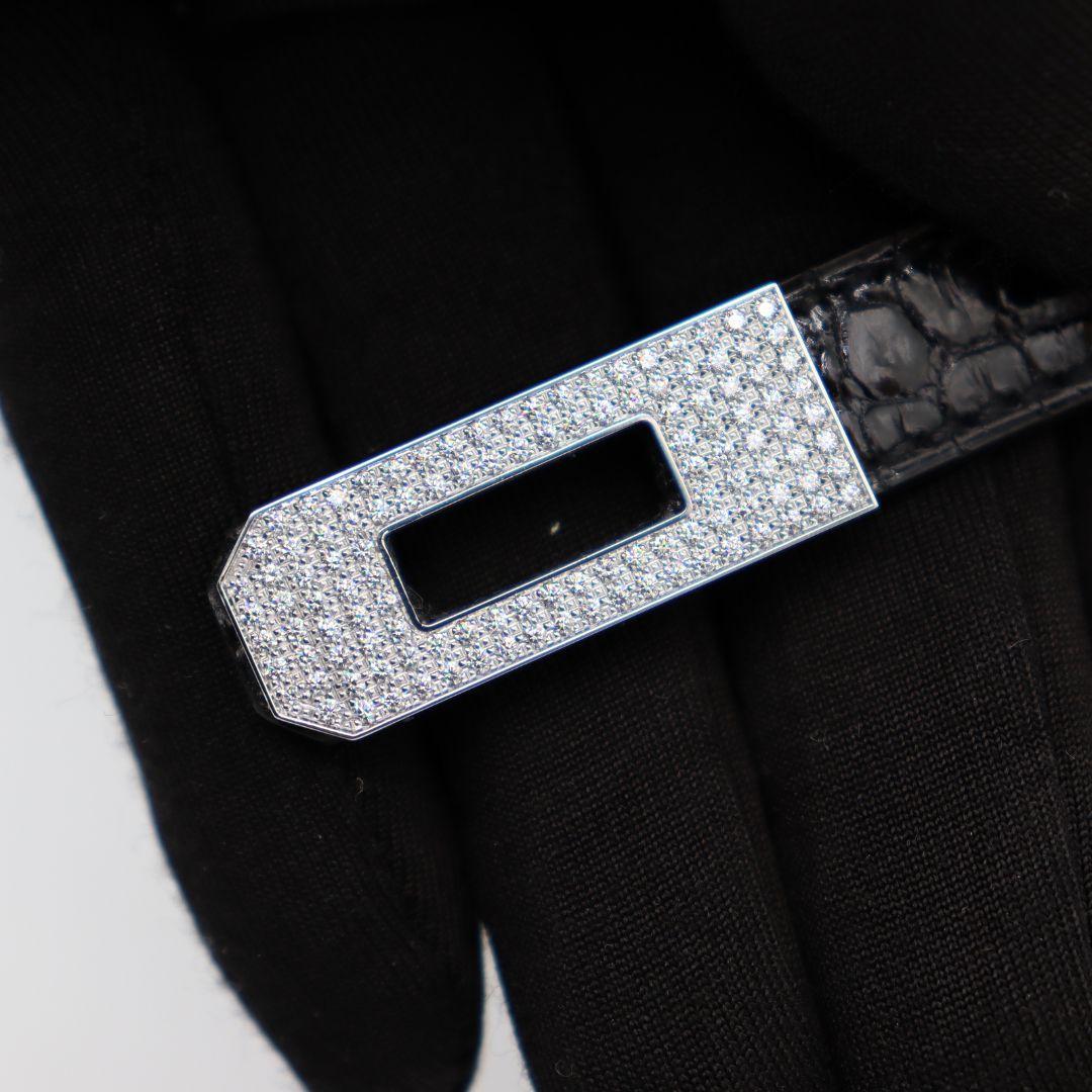 Hermès Kelly II Sellier Mini Black Shiny Porosus Crocodile Diamond Hardware For Sale 4