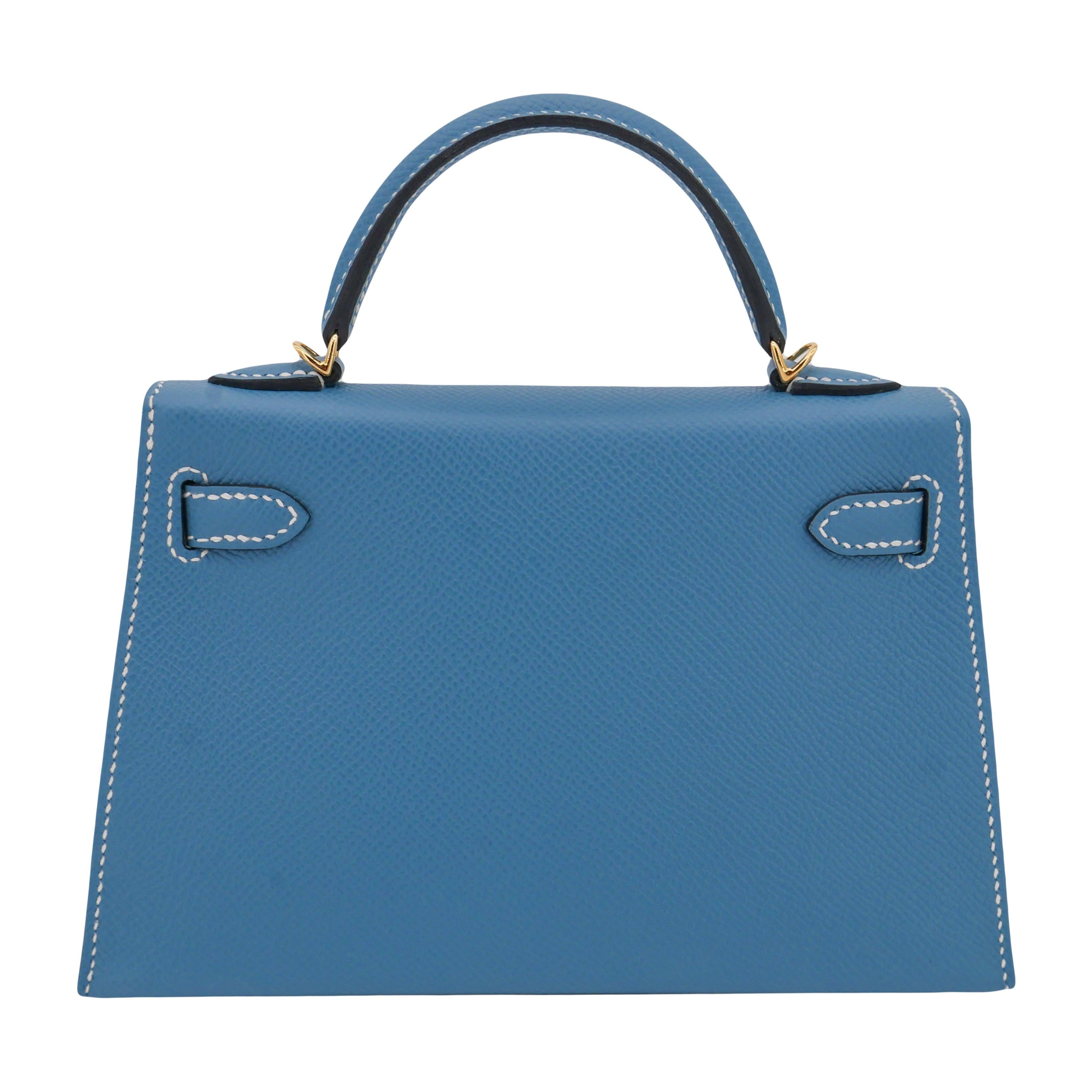 Blue Hermès Kelly II Sellier Mini Bleu Jean Epsom Leather Gold Hardware For Sale
