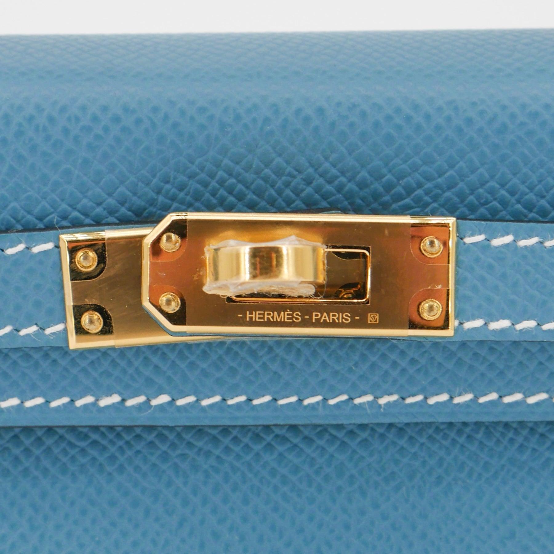 Women's Hermès Kelly II Sellier Mini Bleu Jean Epsom Leather Gold Hardware For Sale