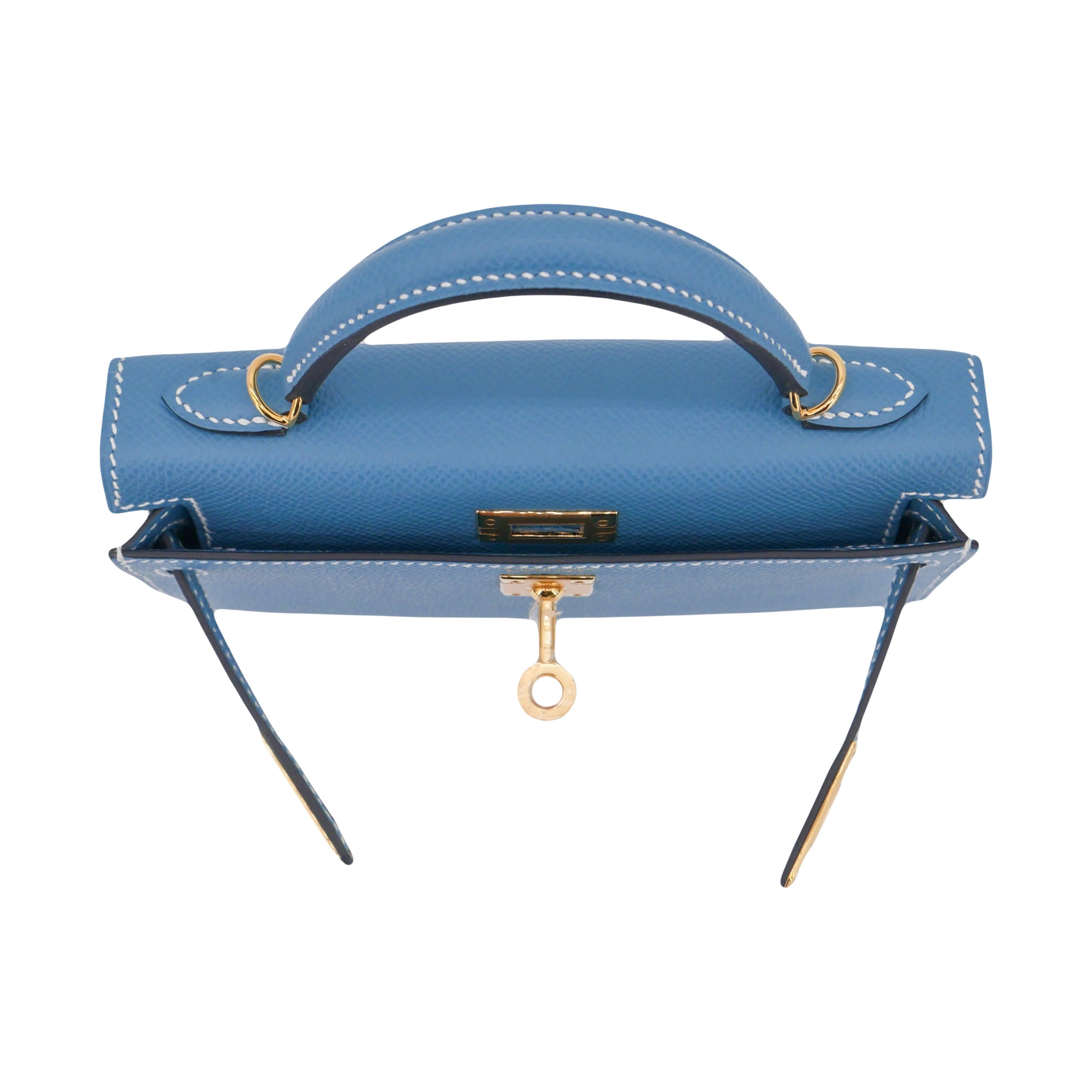 Hermès Kelly II Sellier Mini Bleu Jean Epsom Leather Gold Hardware For Sale 3