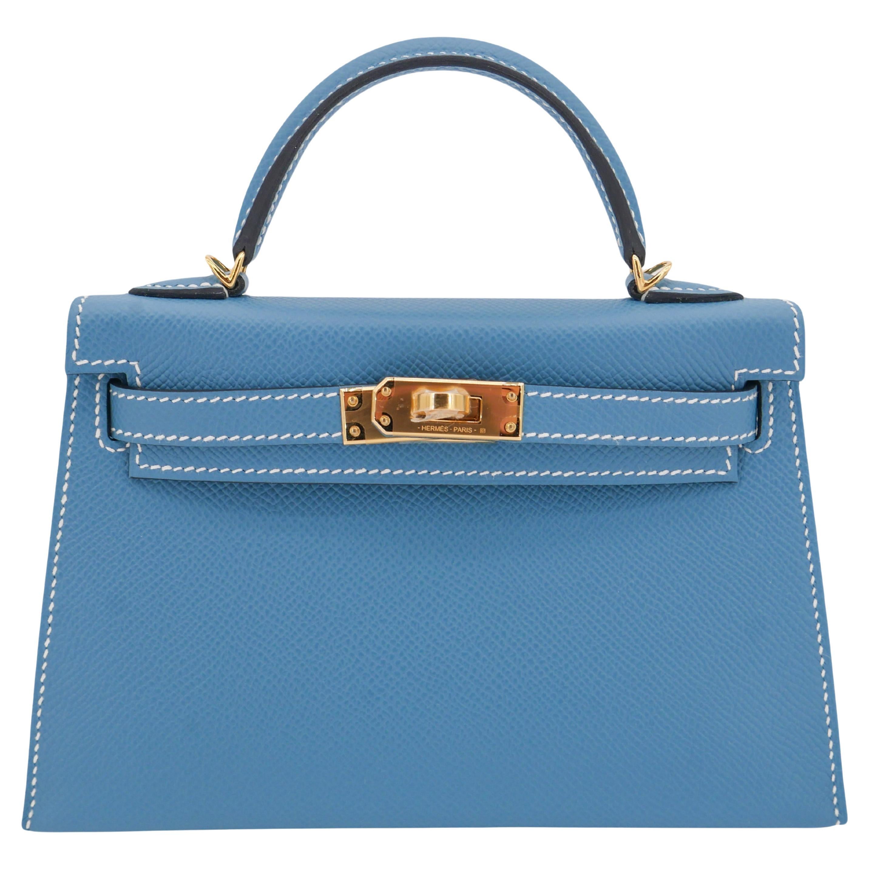 Hermès Kelly II Sellier Mini Bleu Jean Epsom Leather Gold Hardware For Sale