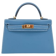 Hermès Kelly II Sellier Mini Bleu Jean Pelle Epsom Hardware Oro
